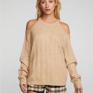 Chaser Sequin Knit Cold-Shoulder Sweater